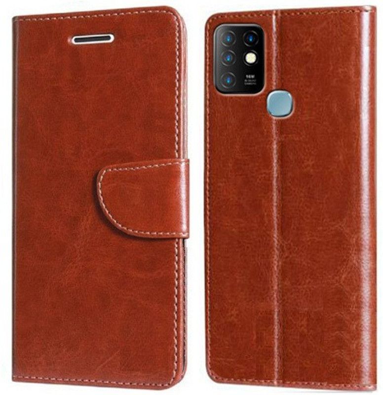 Nuvak Flip Cover for Infinix Hot 10  (Brown, Magnetic Case, Pack of: 1)
