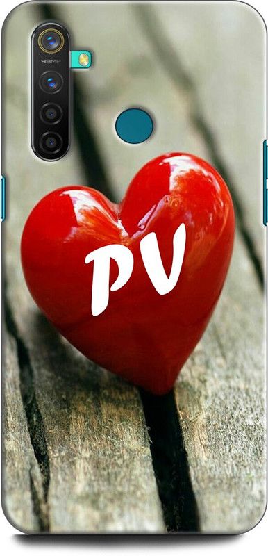 INDICRAFT Back Cover for Realme 5 Pro, RMX1971 P V, P LOVES V, NAME, LETTER, ALPHABET, PV LOVE, HART, BLUE  (Multicolor, Shock Proof, Pack of: 1)