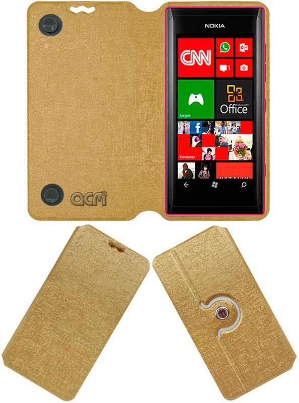 ACM Flip Cover for Nokia Lumia 505  (Gold, Cases with Holder, Pack of: 1)