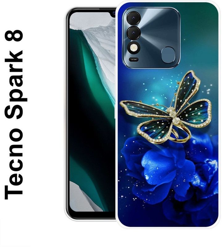 KLC Back Cover for Tecno Spark 8  (Purple, Gold, Silicon)