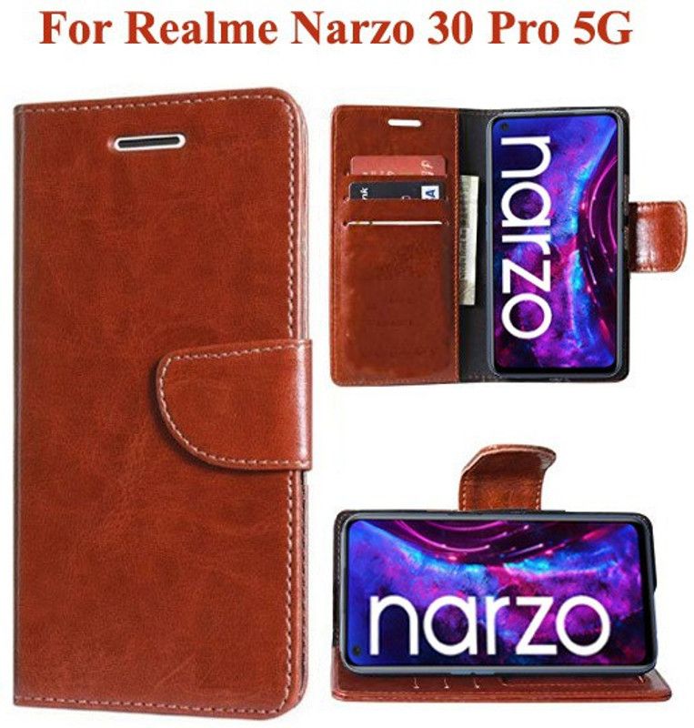 Carnage Flip Cover for Realme Narzo 30 Pro 5G  (Brown, Cases with Holder, Pack of: 1)