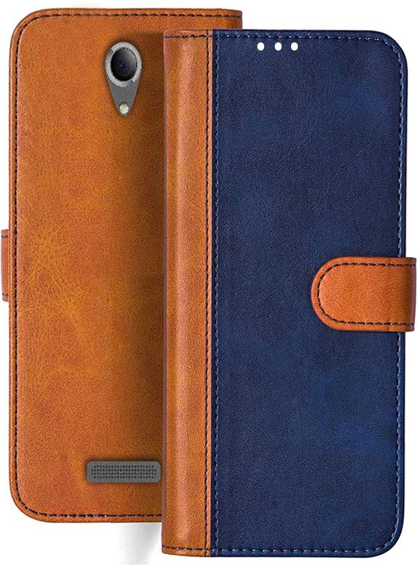 HANIRY Flip Cover for Micromax Q416 flip cover | Q416 flip cover | Blue, Brown Design  (Brown, Magnetic Case)