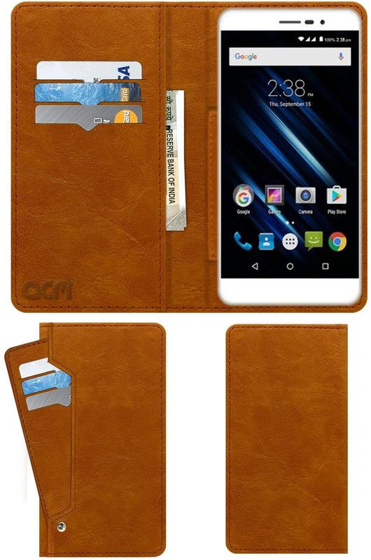 ACM Flip Cover for Panasonic P77  (Gold, Cases with Holder, Pack of: 1)
