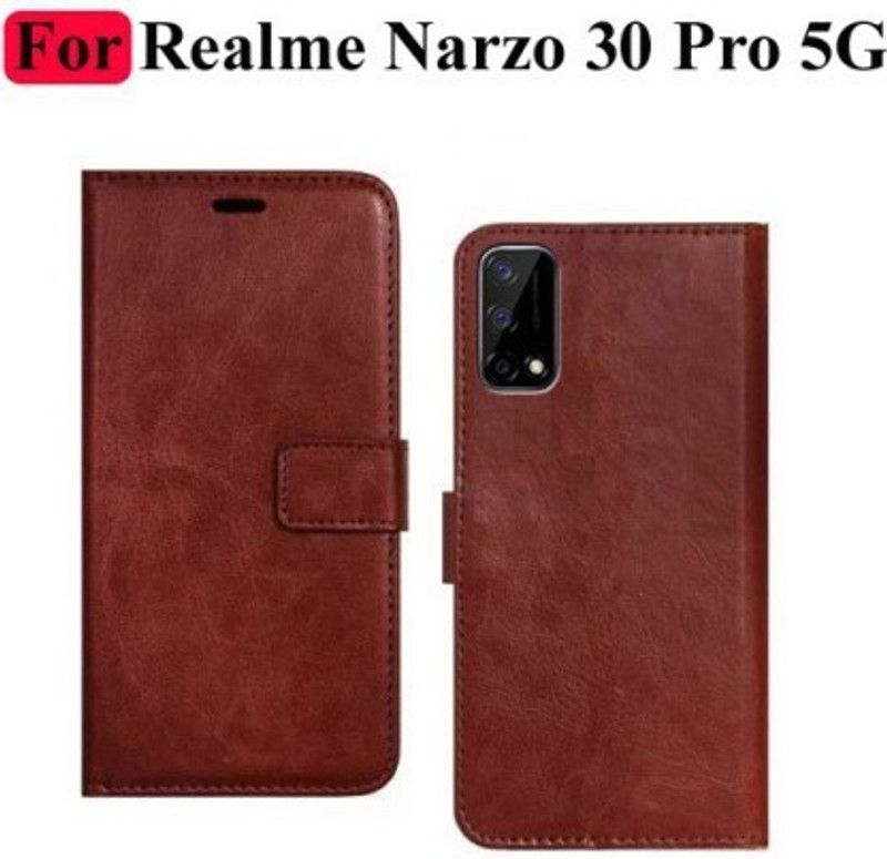 masque Flip Cover for Realme Narzo 30 Pro  (Brown, Dual Protection, Pack of: 1)