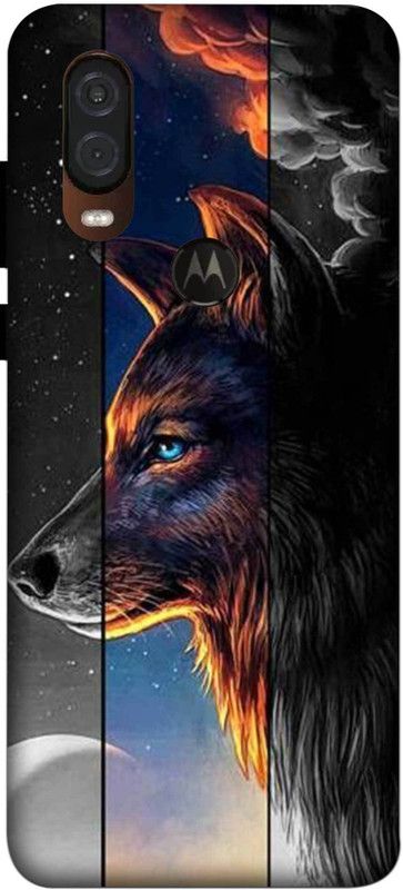 NDCOM Back Cover for Motorola One Vision Art Wolf Black Printed  (Multicolor, Hard Case, Pack of: 1)