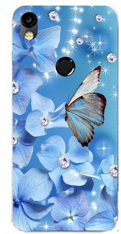 Golden Mask Back Cover for Sky Hawk Back Cover For Tecno Camon I Air Blue Flower And Blue Butterfly  (Multicolor, Waterproof, Silicon, Pack of: 1)