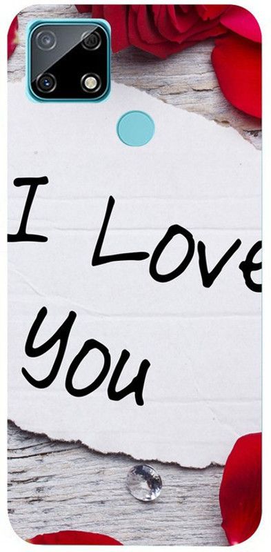 Golden Mask Back Cover for Realme c12 Red Rose With I Love You  (Multicolor, Waterproof, Silicon, Pack of: 1)