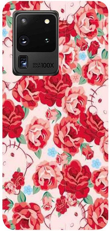 Golden Mask Back Cover for Samsung Galaxy S20 Ultra Red Flower With Kitty  (Multicolor, Waterproof, Silicon)