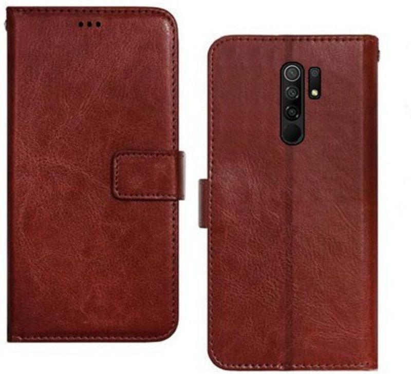 Makeshift Flip Cover for Mi Redmi 9 Prime  (Brown, Dual Protection)