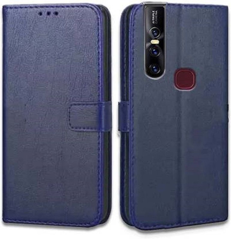 Luxury Counter Flip Cover for Vivo V15 Premium Quality |Dual Stiched |Complete Protection| Back Cover  (Blue, Magnetic Case, Pack of: 1)