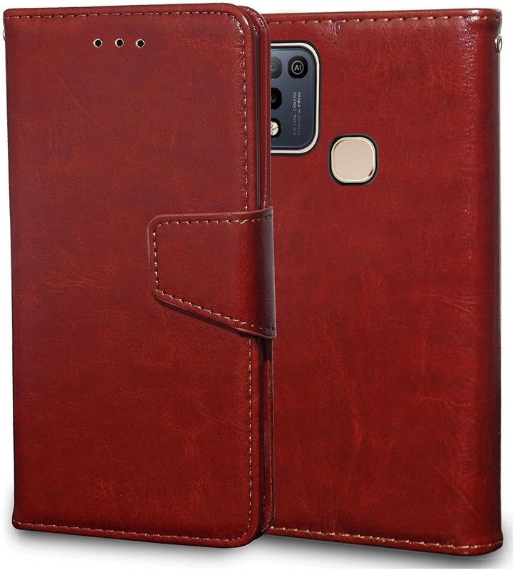 Unistuff Flip Cover for Infinix Smart 5, Infinix Hot 10 Play  (Brown, Dual Protection)