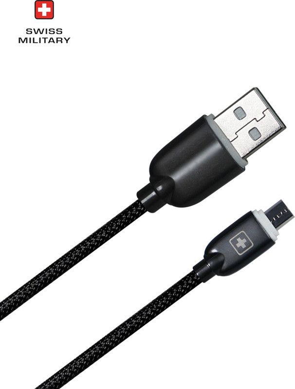 SWISS MILITARY Micro USB Cable 2.4 A 1 m Fast Charging 1.2 Mtr USB Lightning Data Cable with Fishtail Connector with Snake Pattern(Compatible with All USB devices)  (Compatible with Mobile, Tablet, Smart Watch, Black, One Cable)