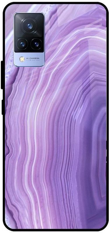 QRIOH Glass Back Cover for Vivo V21  (Purple, Grip Case, Silicon, Pack of: 1)