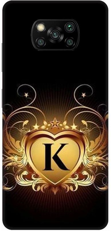 3D U PRINT Back Cover for POCO X3 / MZB07Z3IN / MZB07Z4IN / MZB9965IN, K letter,K name K word  (Yellow, Waterproof, Pack of: 1)