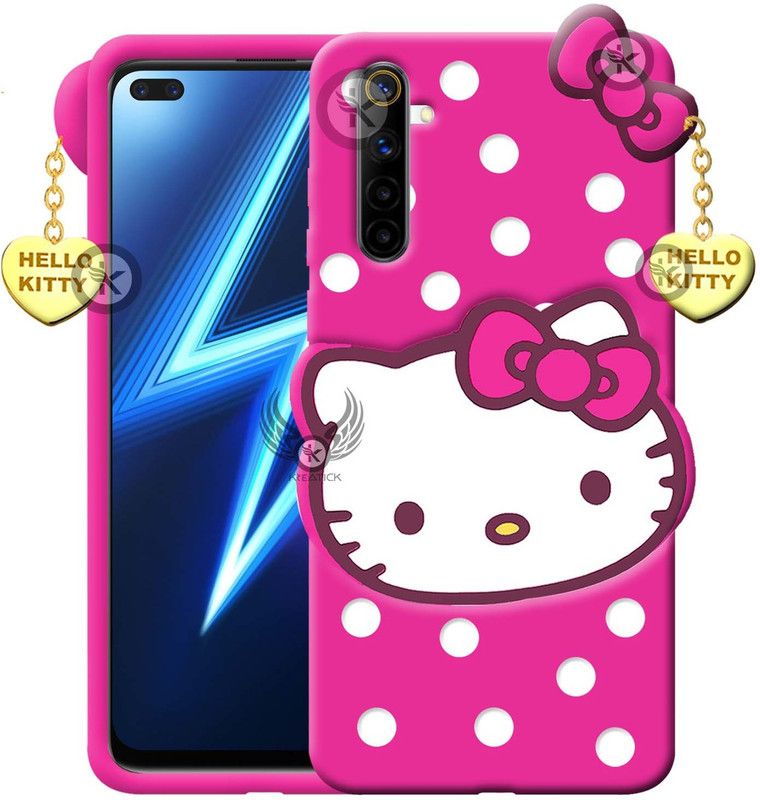 Kreatick Back Cover for Realme 6 Pro |Hello Kitty Mobile Back Cover| 3D Cute Kitty|with Heart Pendant  (Pink, Flexible, Pack of: 1)