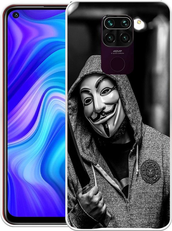 PictoWorld Back Cover for Redmi Note 9  (Black, White, Grip Case, Silicon, Pack of: 1)