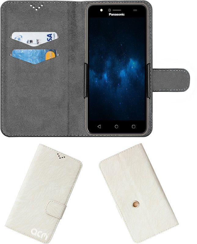 ACM Flip Cover for Panasonic P90  (White, Cases with Holder, Pack of: 1)