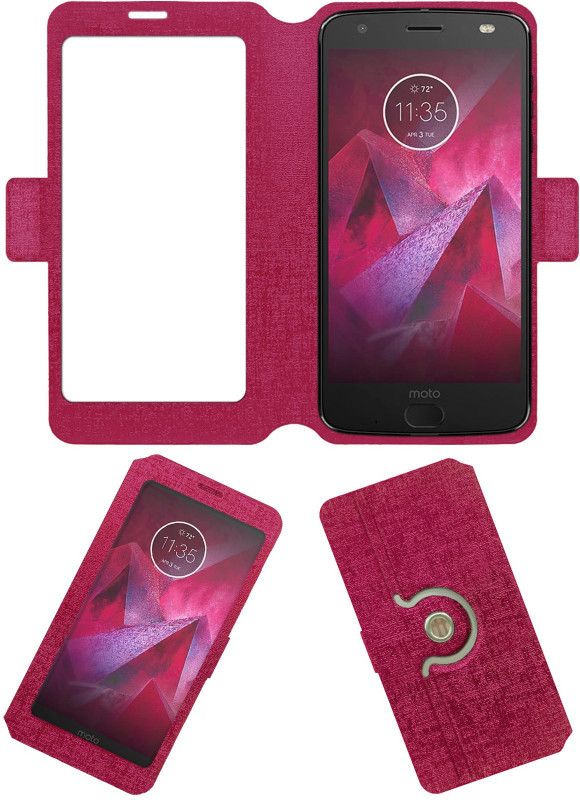 ACM Flip Cover for Motorola Z2 Force  (Pink, Cases with Holder, Pack of: 1)