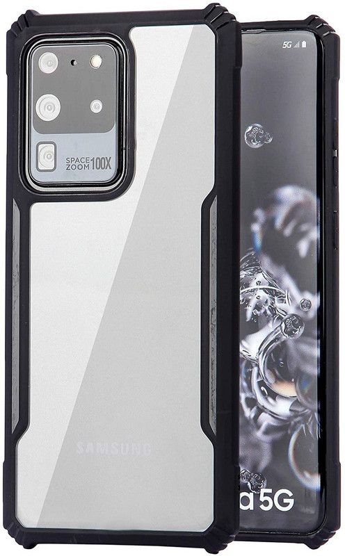 VAPRIF Back Cover for Samsung Galaxy S20 Ultra 5G, Transparent Hybrid Hard PC Back TPU Bumper  (Black, Transparent, Shock Proof, Pack of: 1)