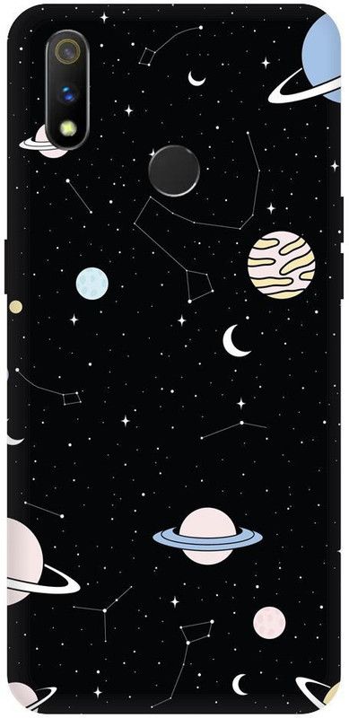 URCHIN Back Cover for Realme 3 space, Black, abstract, sky, planets, cool, dark  (Multicolor, Shock Proof, Pack of: 1)