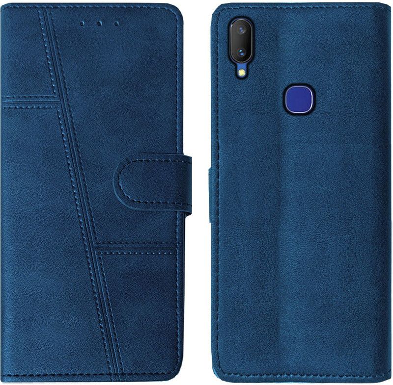 AOnes Flip Cover for Vivo V11  (Blue, Cases with Holder, Pack of: 1)