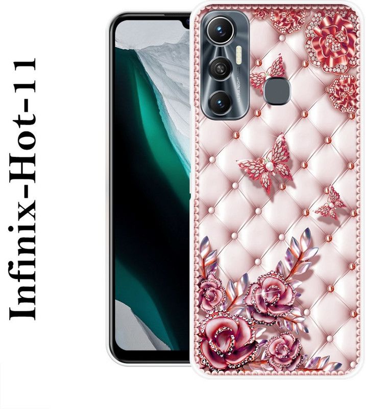 Sswastik Back Cover for Infinix Hot 11  (Pink, White, Silicon)