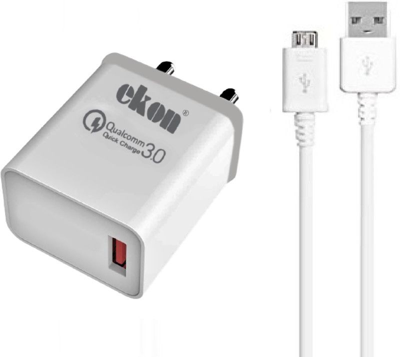 Ekon NA 3 A Mobile 18W 18 Watt QC 3.0 Charger Micro Compatible with Sony, Lenovo Charger with Detachable Cable  (White, Cable Included)