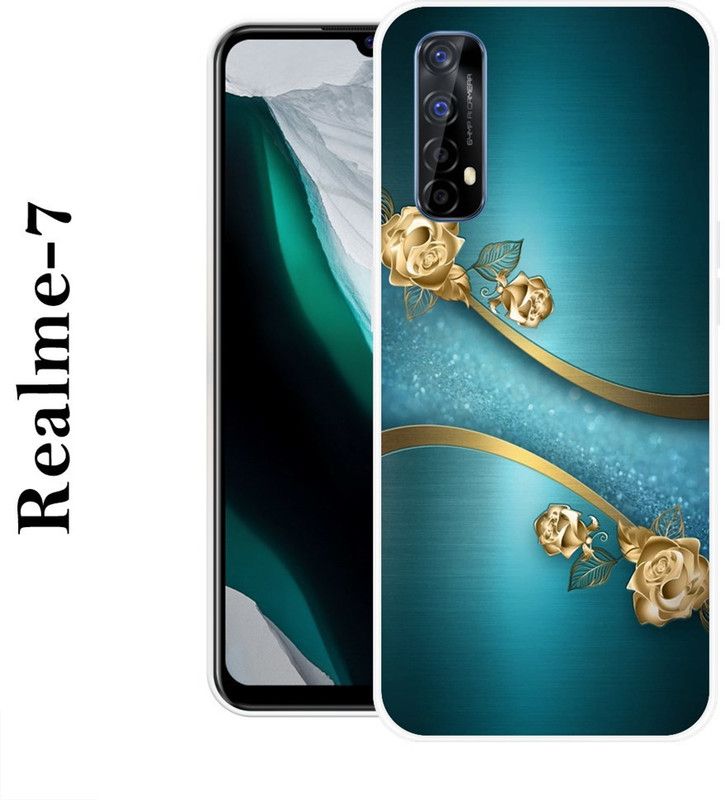 SHIVKUDI Back Cover for Realme 7  (Blue, Gold, Grip Case, Silicon)