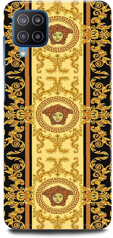 FRONK Back Cover for SAMSUNG Galaxy F12, VERSACE, MEDUSA, PATTERN, LOGO, SIGN  (Yellow, Hard Case, Pack of: 1)