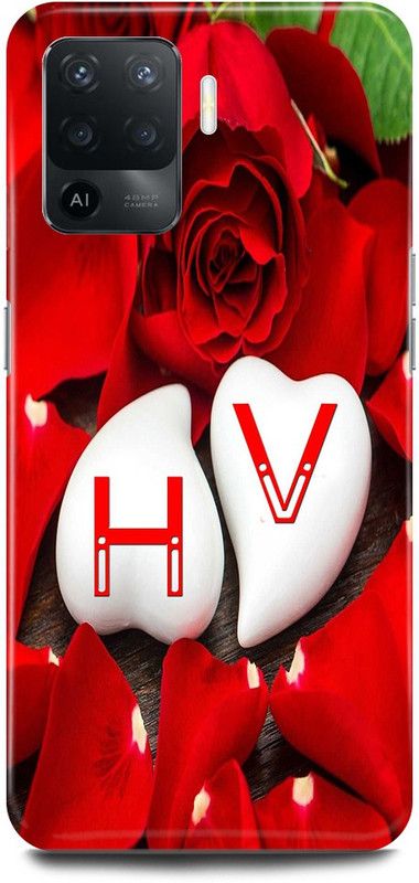 JUGGA Back Cover for OPPO F19 Pro, H LOVES V NAME,H NAME, V LETTER, ALPHABET,H LOVE V NAME  (Red, Hard Case, Pack of: 1)