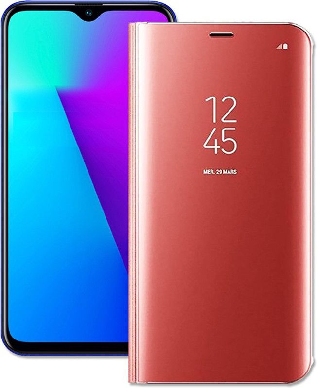 MARSHLAND Flip Cover for Realme 3/ 3i, Soft Silicon Luxury Clear View Standing Mirror Kickstand rosegold  (Pink, Dual Protection, Pack of: 1)