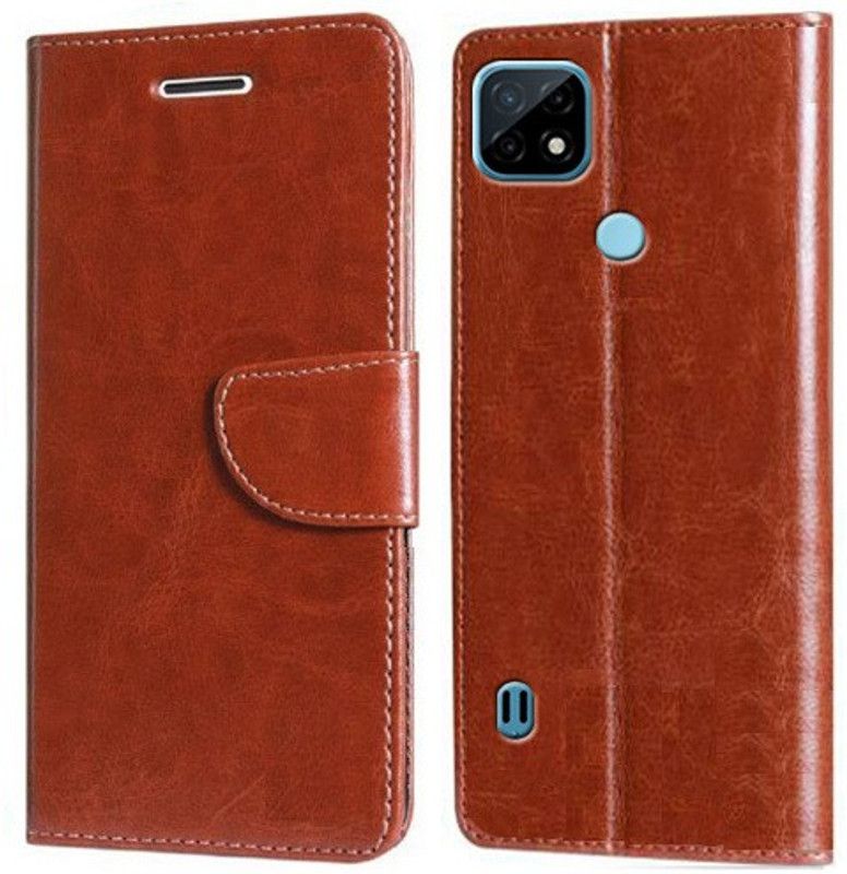 Nuvak Flip Cover for Realme C21  (Brown, Magnetic Case, Pack of: 1)