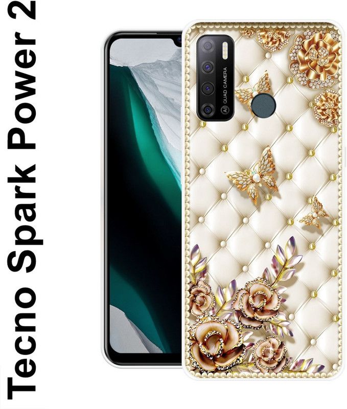 KUDI Back Cover for Tecno Spark Power 2  (White, Gold, Grip Case, Silicon)