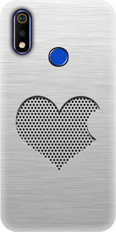 Smutty Back Cover for Realme 3i, RMX1827 - Silver Heart Print  (White, Black, Hard Case, Pack of: 1)