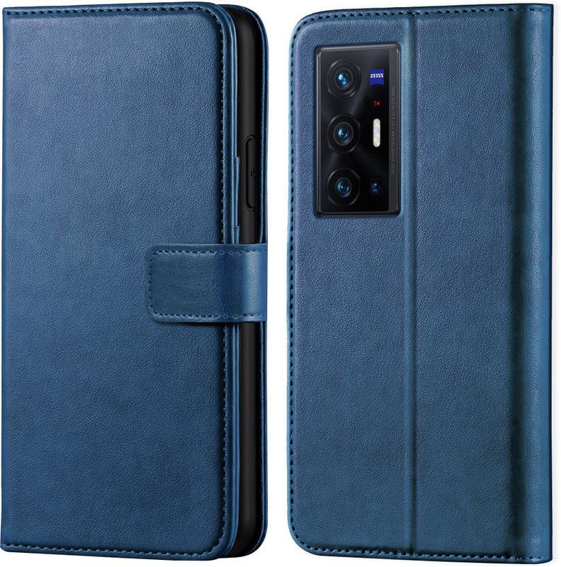 Asgeot Wallet Case Cover for Vivo X70 Pro Plus | Inside TPU with Card Pockets | Wallet Stand | Magnetic Closure |  (Blue, Grip Case)
