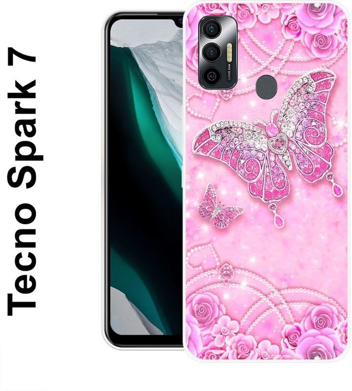 REALKING Back Cover for Tecno Spark 7, Tecno Spark 7T  (Pink, White, Silicon)