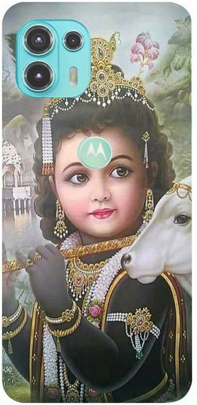 Golden Mask Back Cover for Motorola Moto Edge 20 Fusion Krishna and Cow  (Multicolor, Waterproof, Silicon, Pack of: 1)
