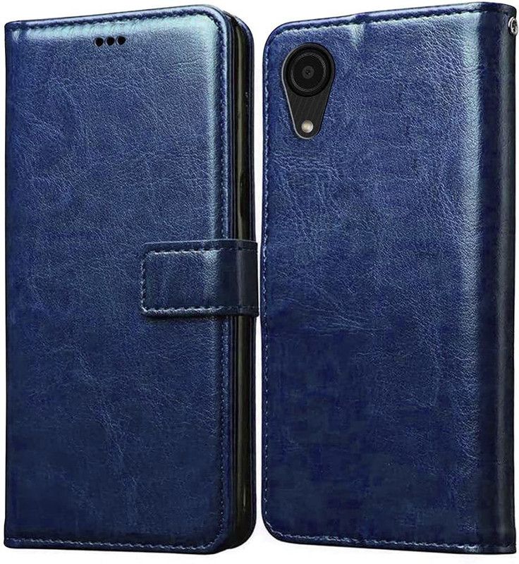 Luxury Counter Flip Cover for Samsung Galaxy A03 Core Premium Quality |Dual Stiched |Complete Protection| Back Cover  (Blue, Magnetic Case, Pack of: 1)