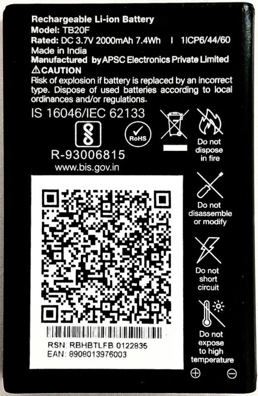 Wokia-Electronics Company Mobile Battery For Jio Keypad II TB20F II 2000mAh