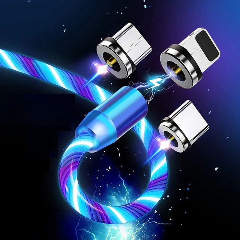 Twixxle Magnetic Charging Cable 1 m IXX®-79-NKB-Led Flowing Luminous Phone Charging Cable  (Compatible with All Smartphone Support, Multicolor)