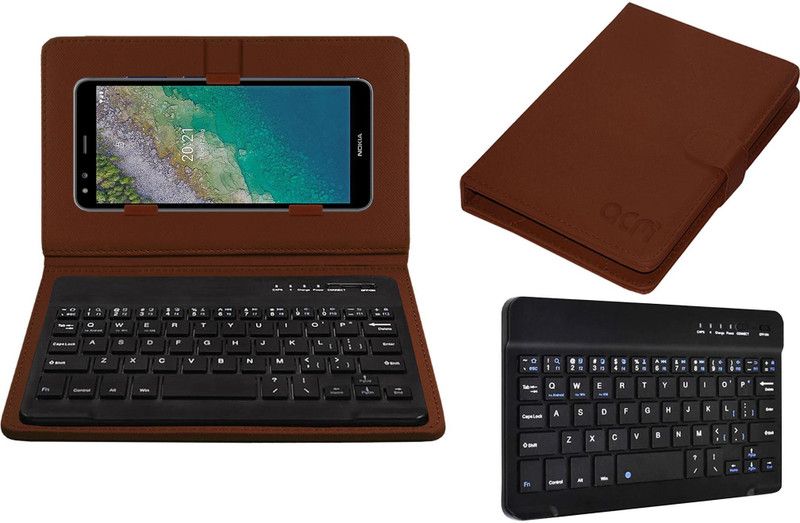 ACM Keyboard Case for Nokia C01 Plus  (Brown, Cases with Holder)