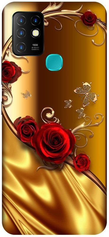 FIKORA Back Cover for Infinix Hot 10, X682B, GOLDEN, ROSE, FLOWERS, DESIGN  (Black, Hard Case, Pack of: 1)