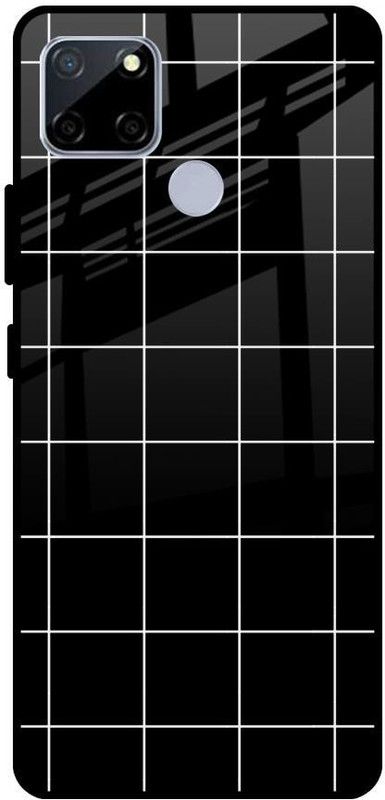 QRIOH Glass Back Cover for Realme C12  (Black, Grip Case, Silicon, Pack of: 1)