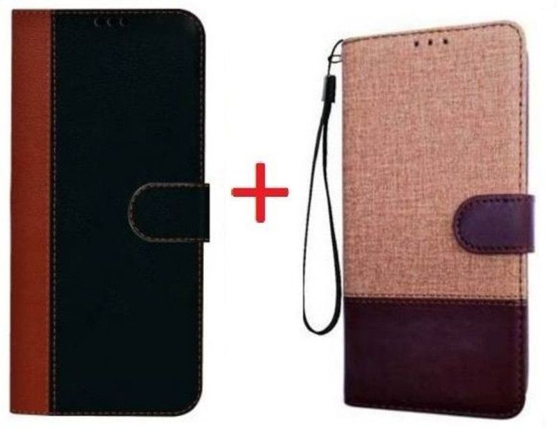 YuniKase Flip Cover for Iqoo Z6 5G  (Brown, Black, Dual Protection, Pack of: 2)