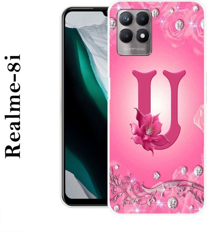 INDIALAND Back Cover for Realme 8i  (Pink, Silver, Silicon)