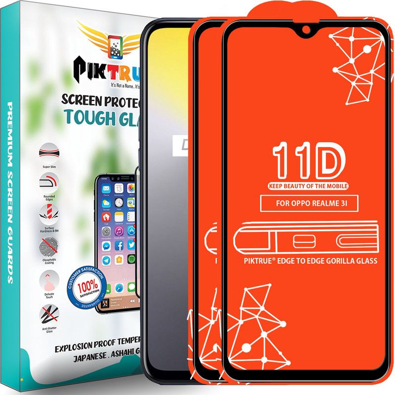 PikTrue Edge To Edge Tempered Glass for Realme 3i  (Pack of 2)