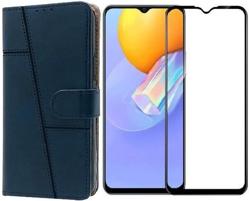 RAWAT Flip Cover for Realme C35 Flip Cover & Tempered Glass  (Blue, Black, Dual Protection, Pack of: 2)