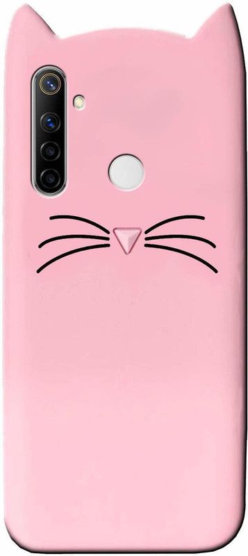 Wideals Back Cover for Realme 5S Soft Silicon Cute Cat Back Case  (Pink, Silicon)