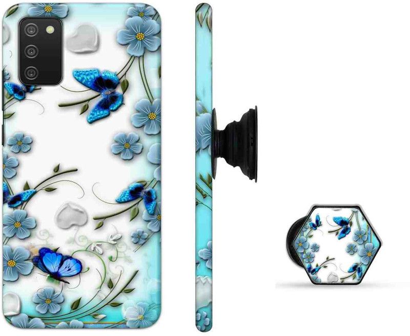 PRINTEDGE Back Cover for Samsung Galaxy M02s, Samsung Galaxy F02s, Samsung Galaxy A03s  (Blue, White, Cases with Holder, Pack of: 2)