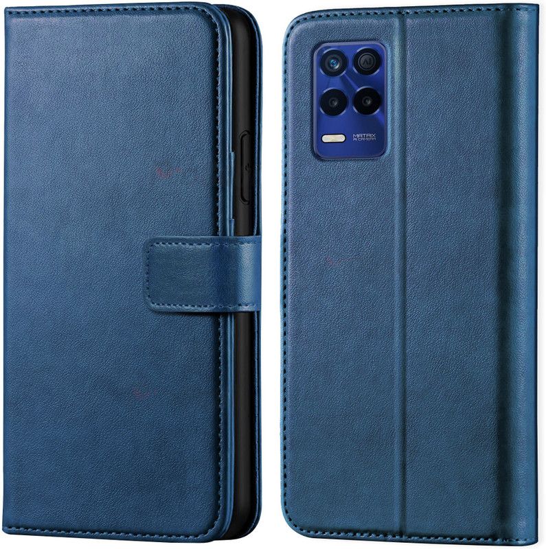 Asgeot Wallet Case Cover for Realme 8S 5G  (Blue, Dual Protection, Pack of: 1)